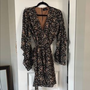 Black Floral Wrap Dress